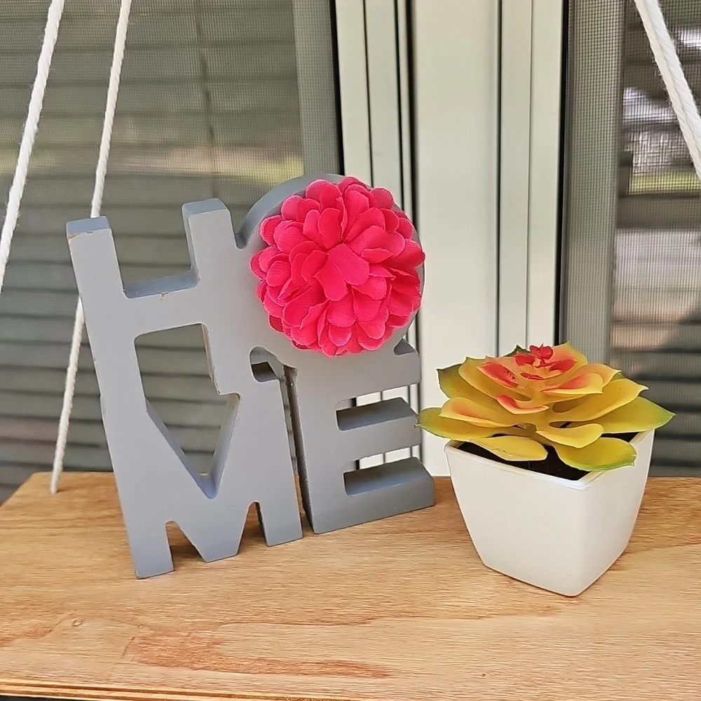 Gray and Pink Home Wall Decor with Plastic Planter